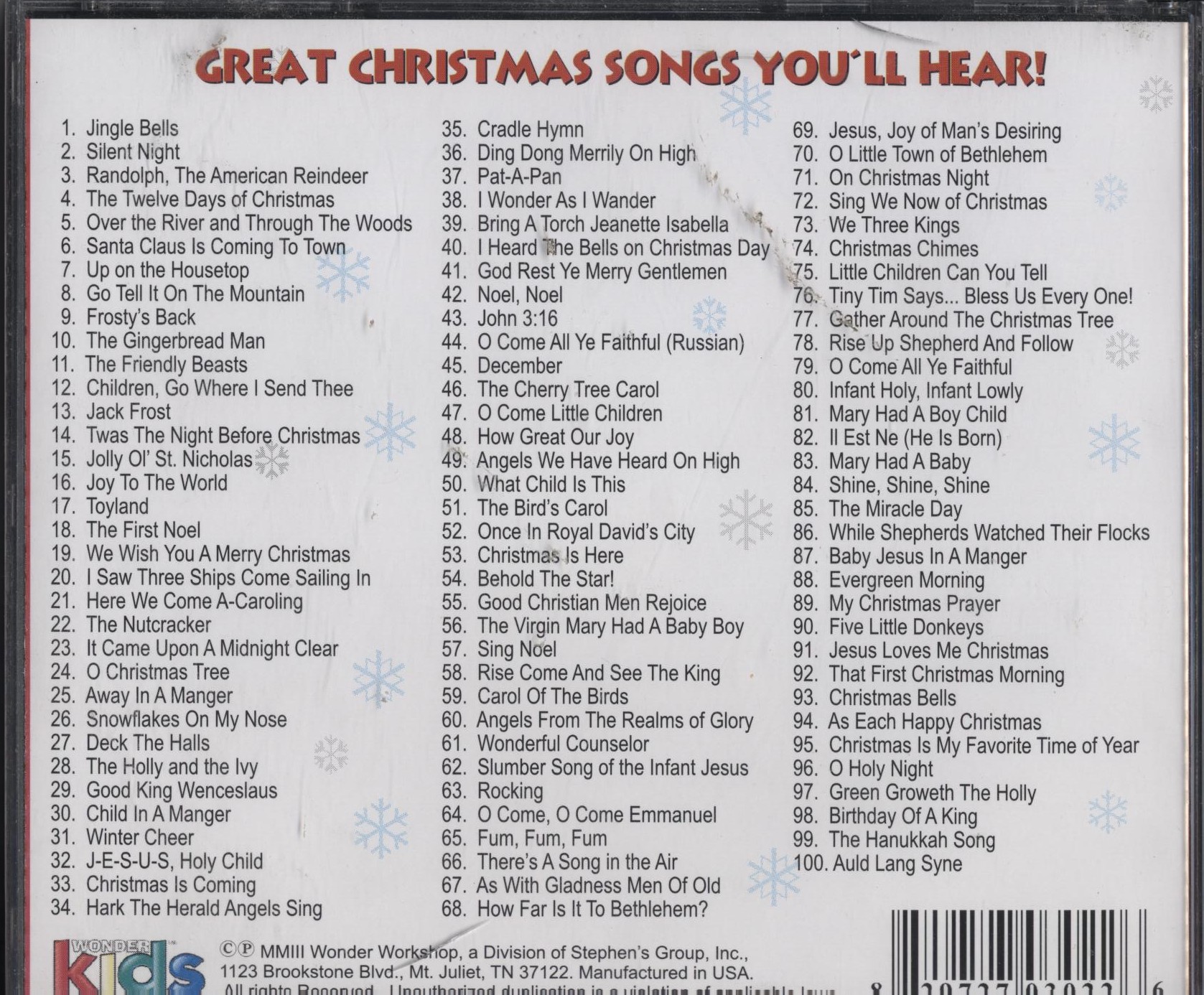 Wonder Kids A Treasury of the top 100 Christmas songs for Kids